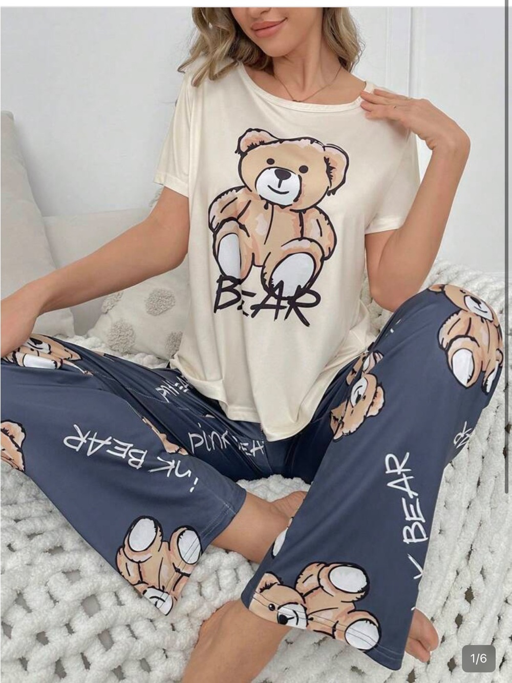 Full-Print Big Bear Plush T-Shirt And Pajama Pants Set